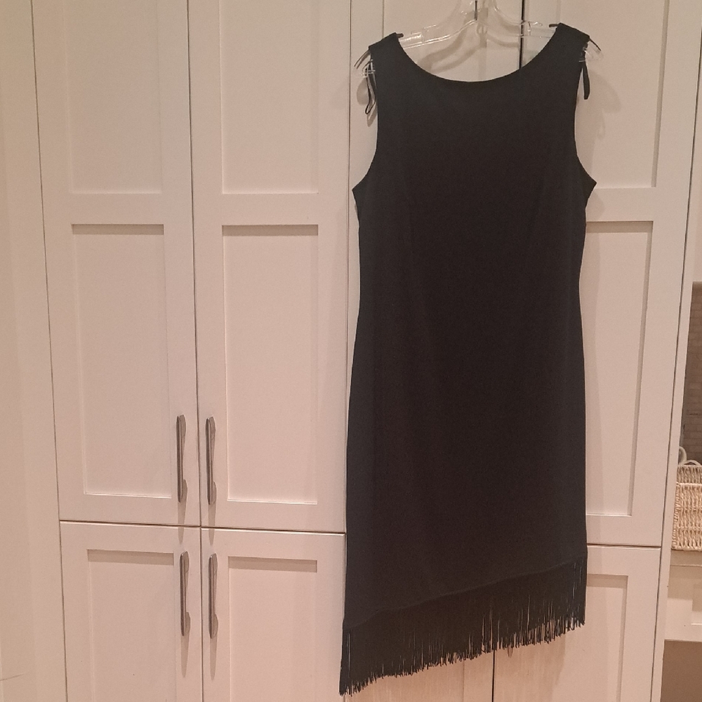 Elegant Black Fringe Hem Dress
